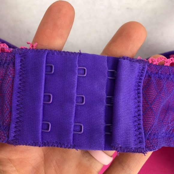 La Vie en Rose Women's Size 34DD Purple Pink Mesh Lace Trim Bow Detail Bra - Picture 4 of 9